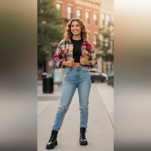 Plaid Cropped Top in Red, Yellow, and Green